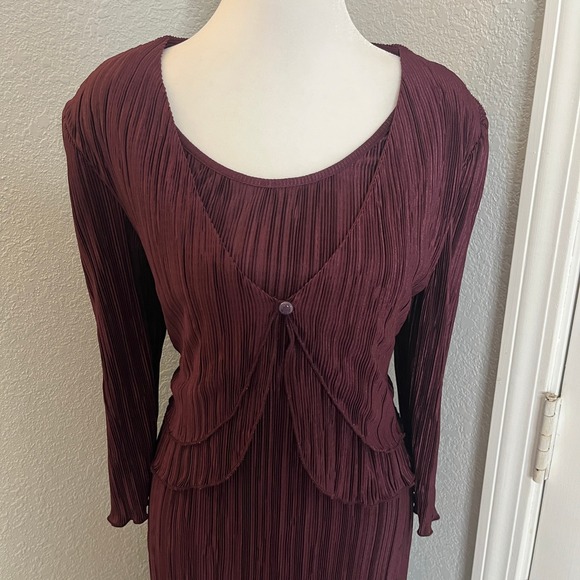 Plisse Dress & Jacket Set Burgundy Midi Dress Party‎ Cocktail Evening - Picture 5 of 9